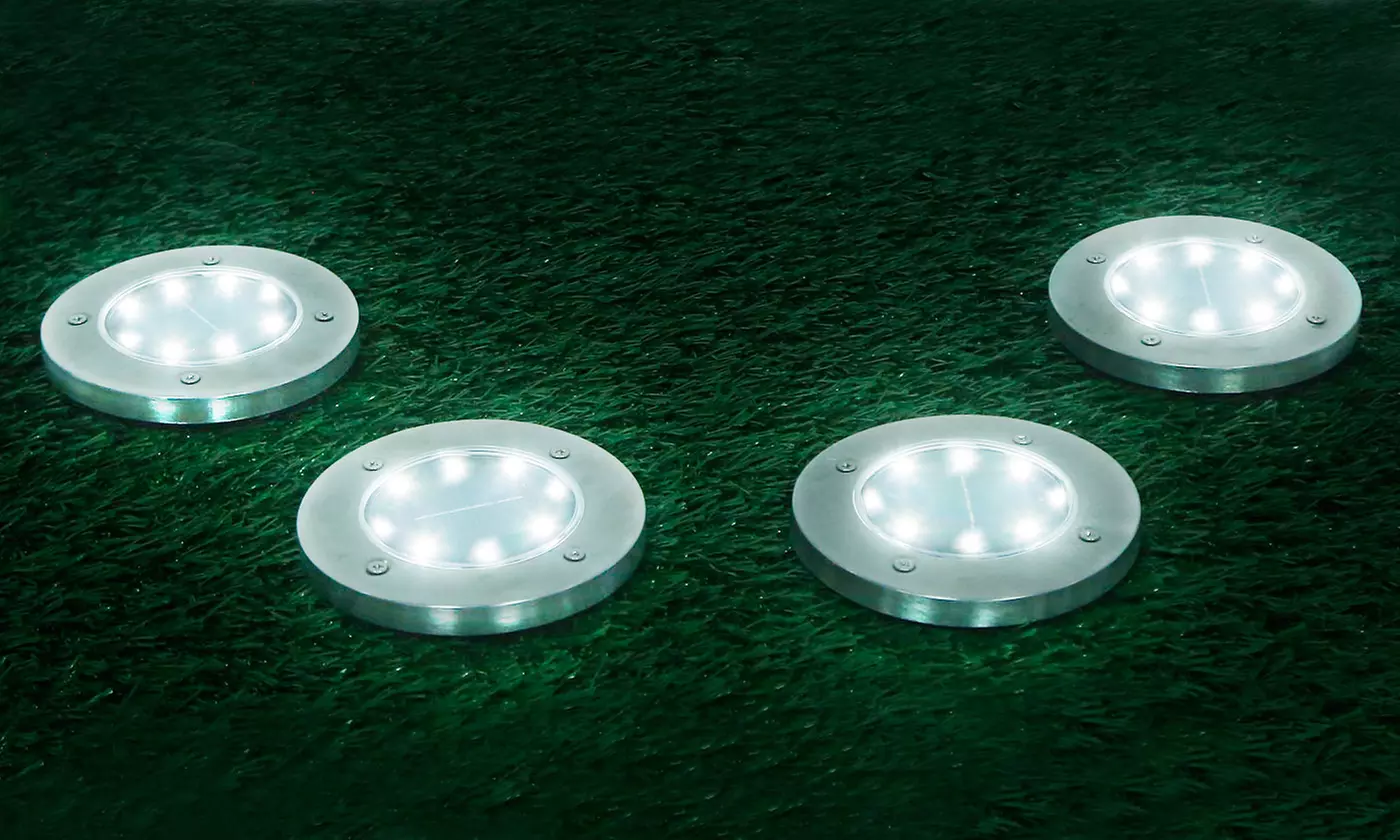 SolarEK 8-LED Disk Solar Ground Lights for Pathway & Garden (4 or 8-Pack)