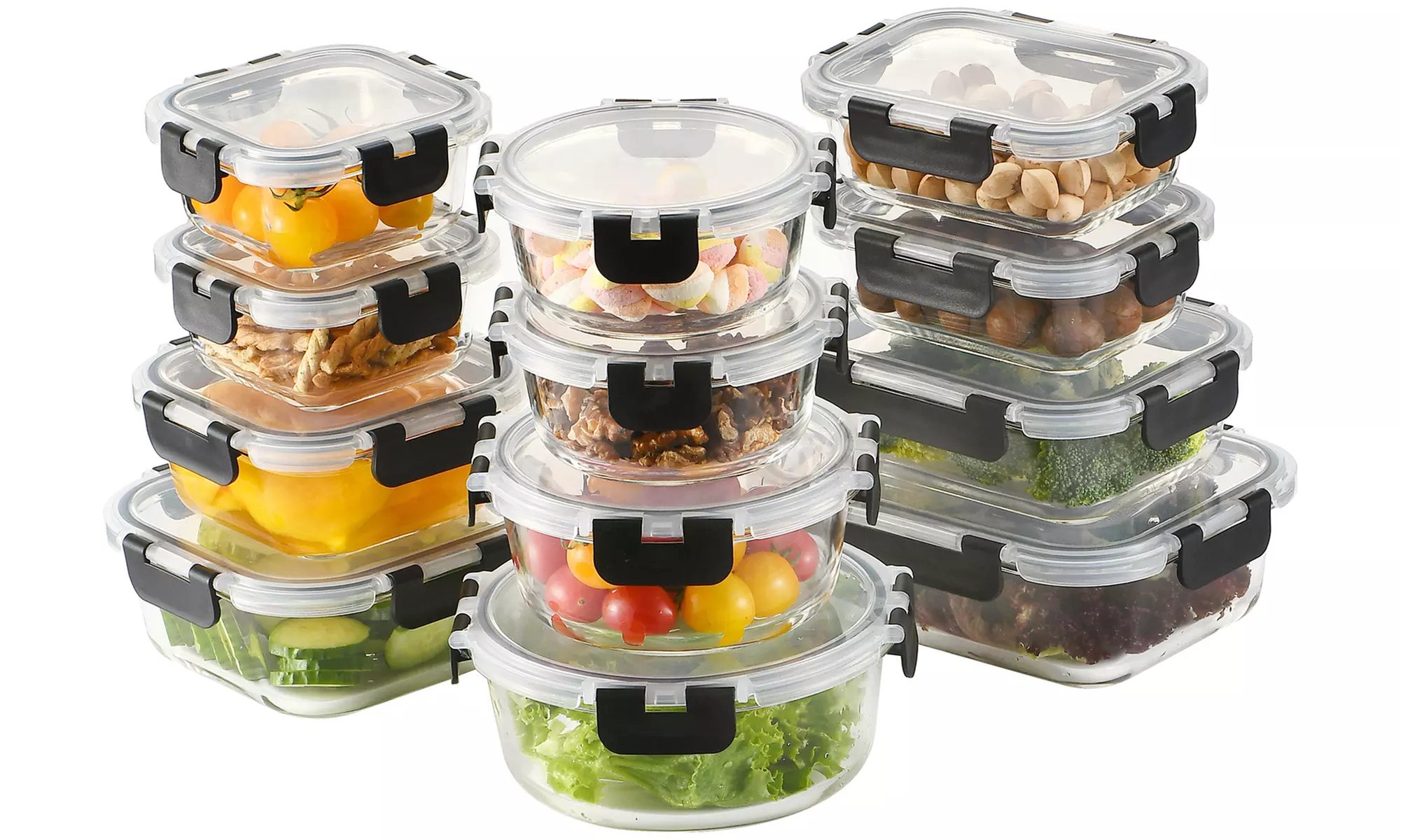 12 contenitori in vetro borosilicato con coperchi