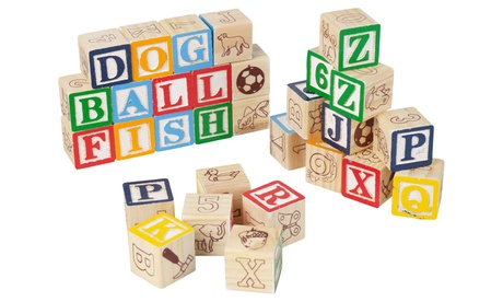 Set di 30 cubi in legno con lettere e numeri