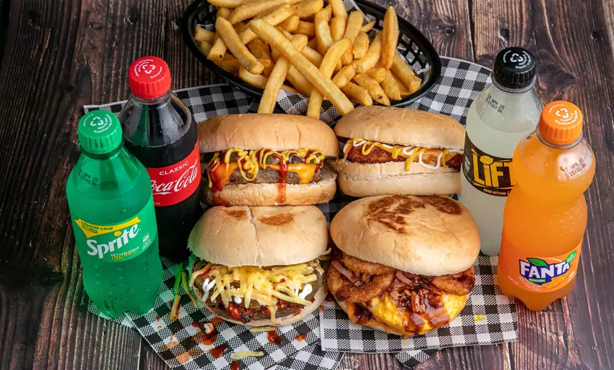 Image 1: Delight w/ Burger Combo with Small Chips & Drink for 1, 2 or 4 People 