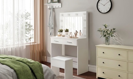 Groupon Luxury 2 Drawer Dressing Table with Lights, White