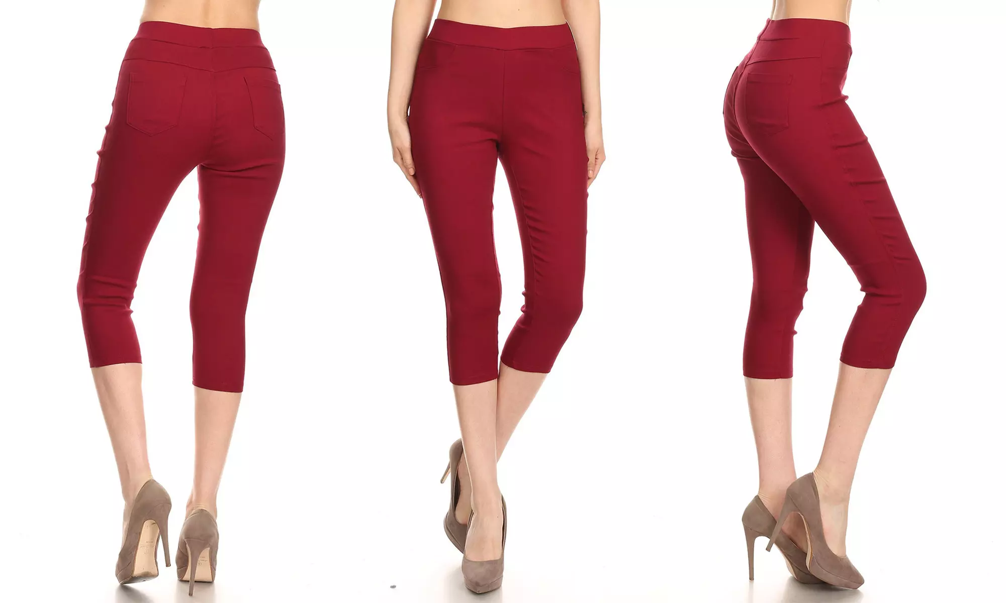 Women's High Waist Capris Pants Pull-On Stretchy Cropped Jeggings Size S-3XL