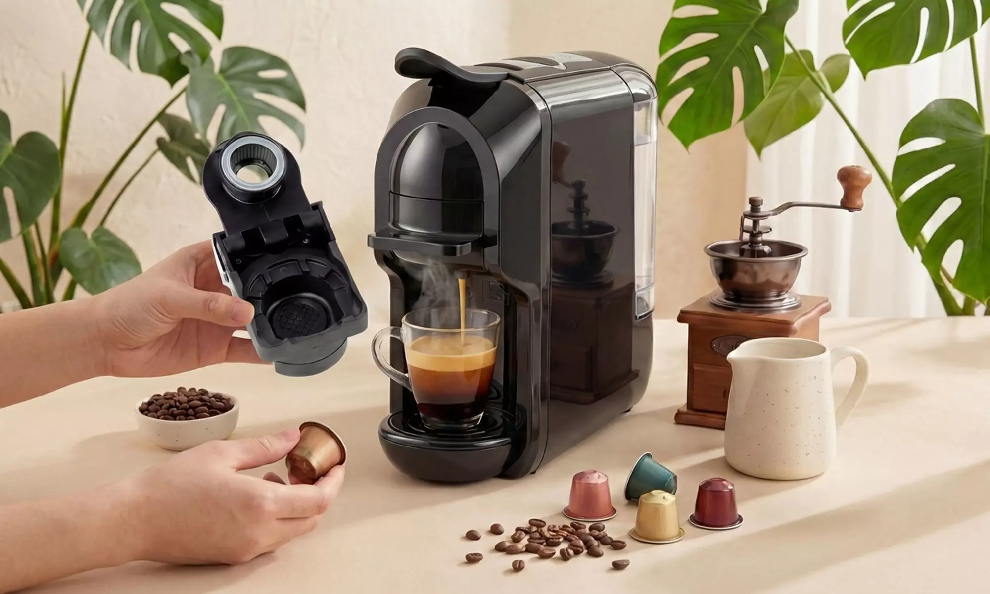 HOMCOM 19 Bar 1450W Capsule and Ground Coffee Maker in Black