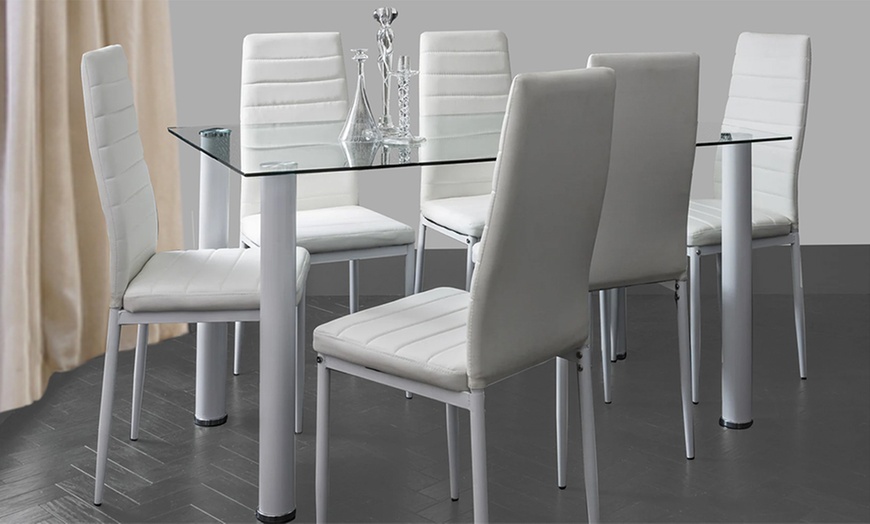 Image 26: Glass Dining Table Set with Chair Options