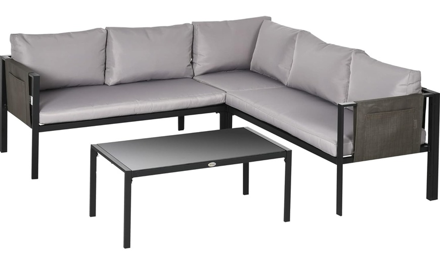 Image 11: Outsunny Five Seater Garden Corner Sofa Set