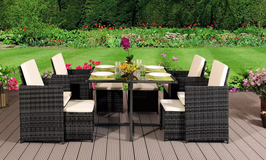 Image 7: 9 or 11 Piece High Back Rattan-Effect Cube Dining Set