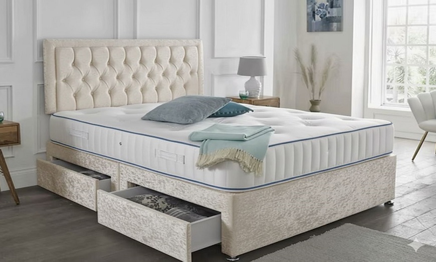 Image 4: Chesterfield Crushed Velvet Divan Bed with Memory Foam Mattress
