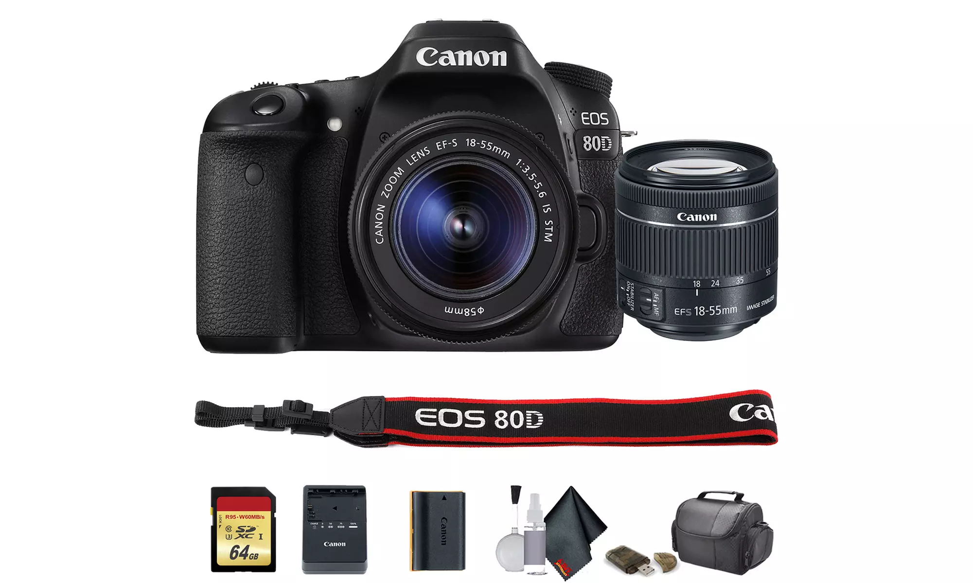 Canon EOS 80D DSLR Camera with 18-55mm Lens International Model - Starter Bundle - Primary Image