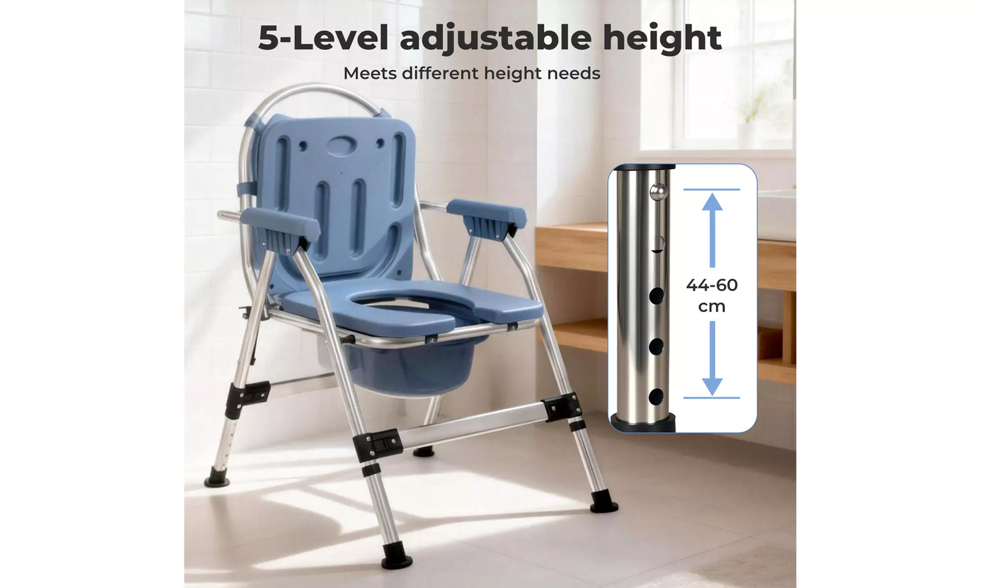 Levede Folding Commode Chair - Adjustable Bedside Toilet Chair