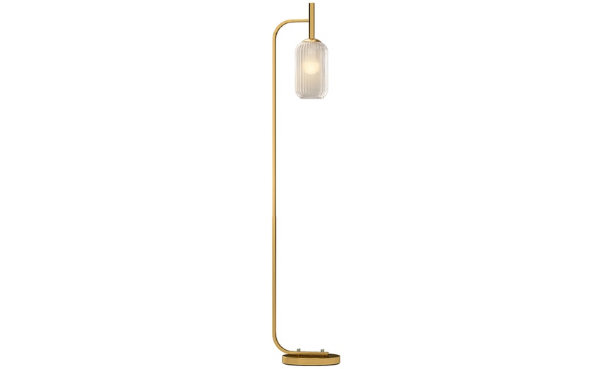 Image 3: HOMCOM Modern Floor Lamp with Glass Lampshade and Foot Switch