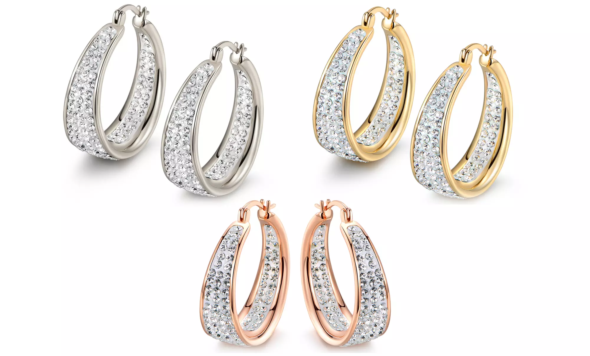 18K Gold Plated Hoop Earrings Made with Swarovski Crystals - Primary Image