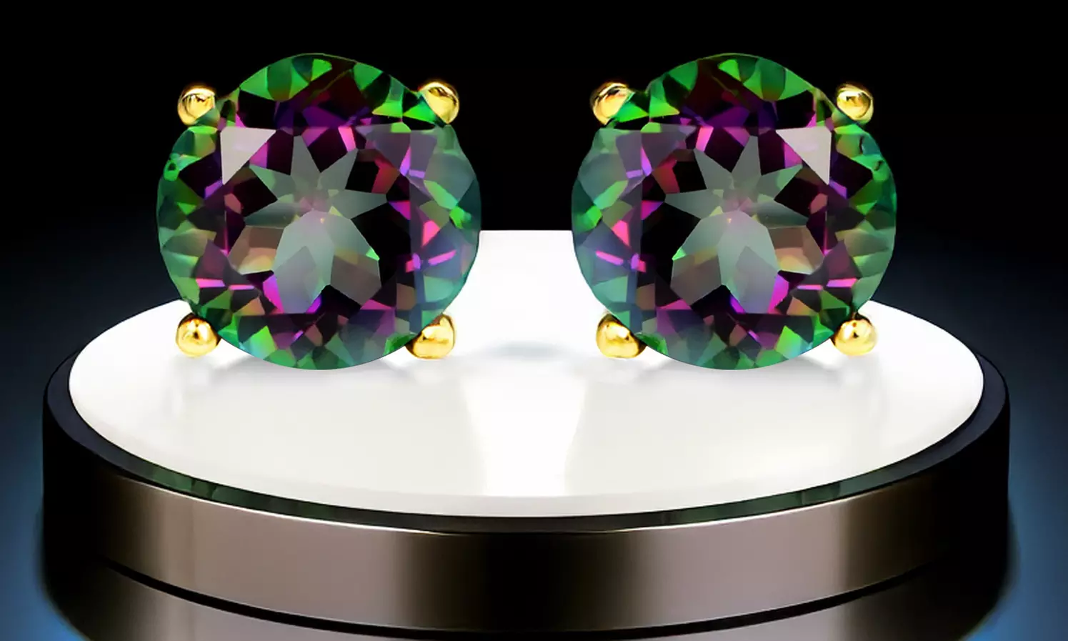 Solid 10K Gold 2CTW Rainbow Topaz Stud Earrings By MUIBLU Gems