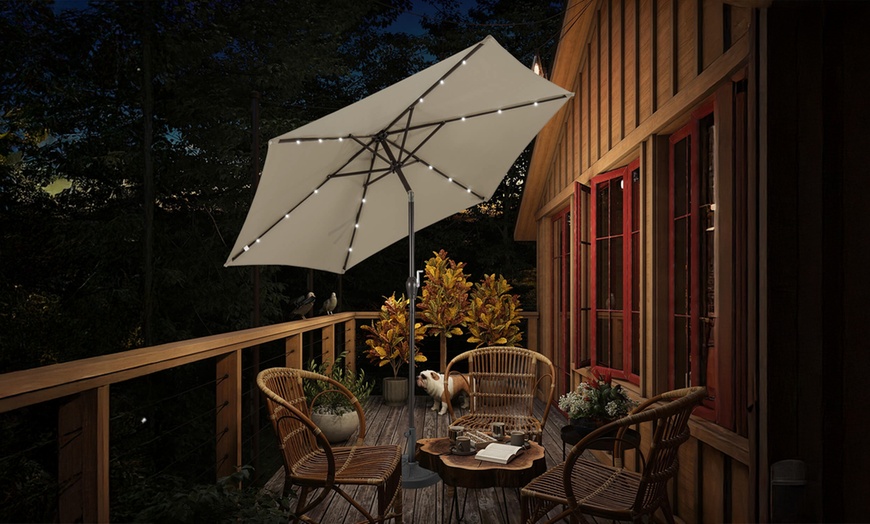 Image 3: 9ft. Patio Umbrella Solar LED Lights Steel Tilt with Crank
