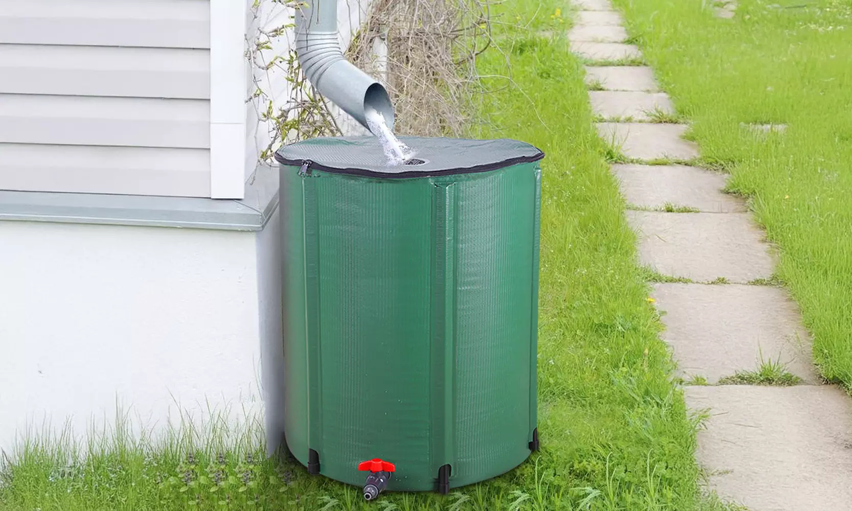 50 Gallon Folding Rain Barrel Water Collector Green
