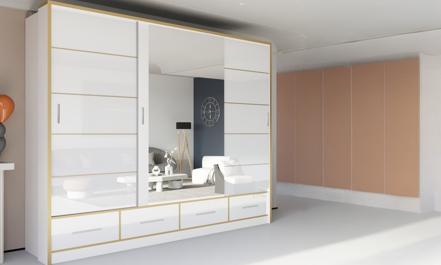 Image 12: Sweden Modern High Gloss Wardrobe with Drawers