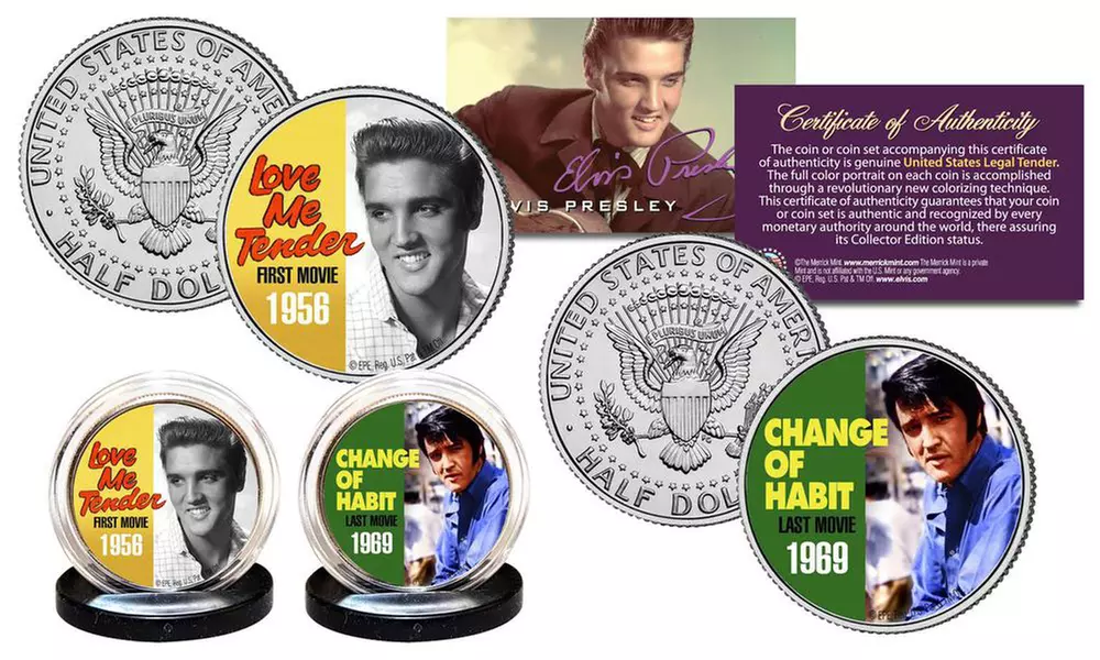 ELVIS PRESLEY * First & Last Movies * Kennedy Half Dollar US 2-Coin Set LICENSED - Primary Image