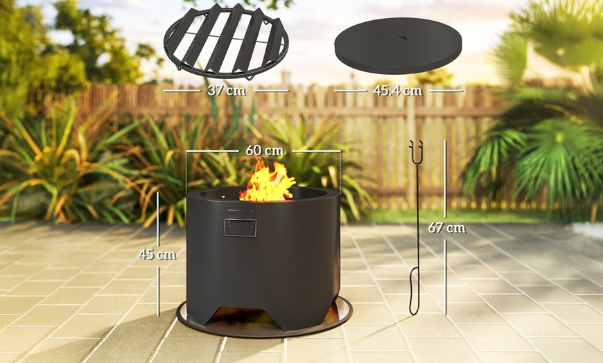 Image 6: Outsunny Outdoor Round Fire Pit with Lid and Poker