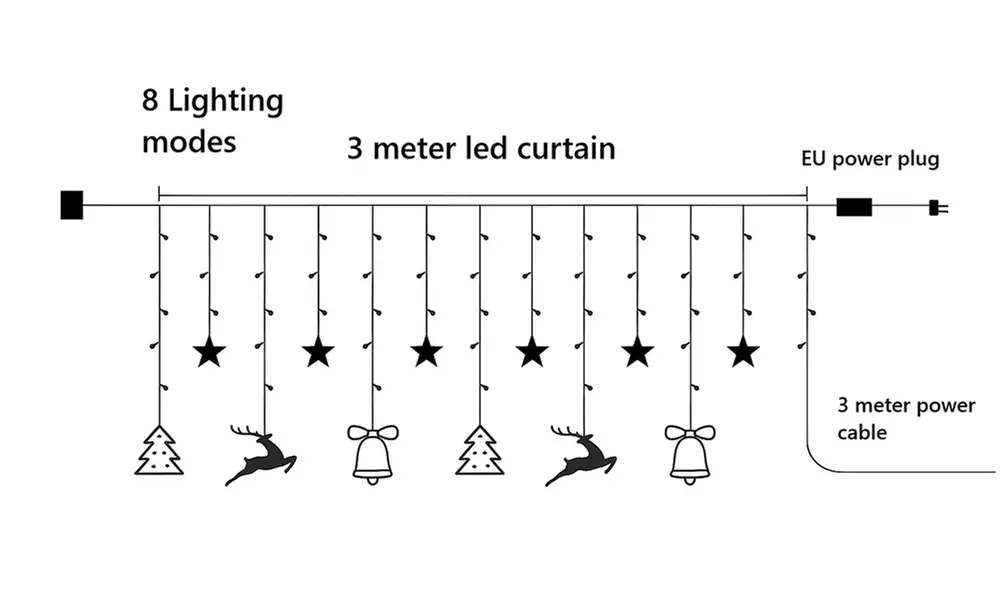 1 of 2 magische led-kerstgordijnen van 3 meter met warm wit licht - Second Medium