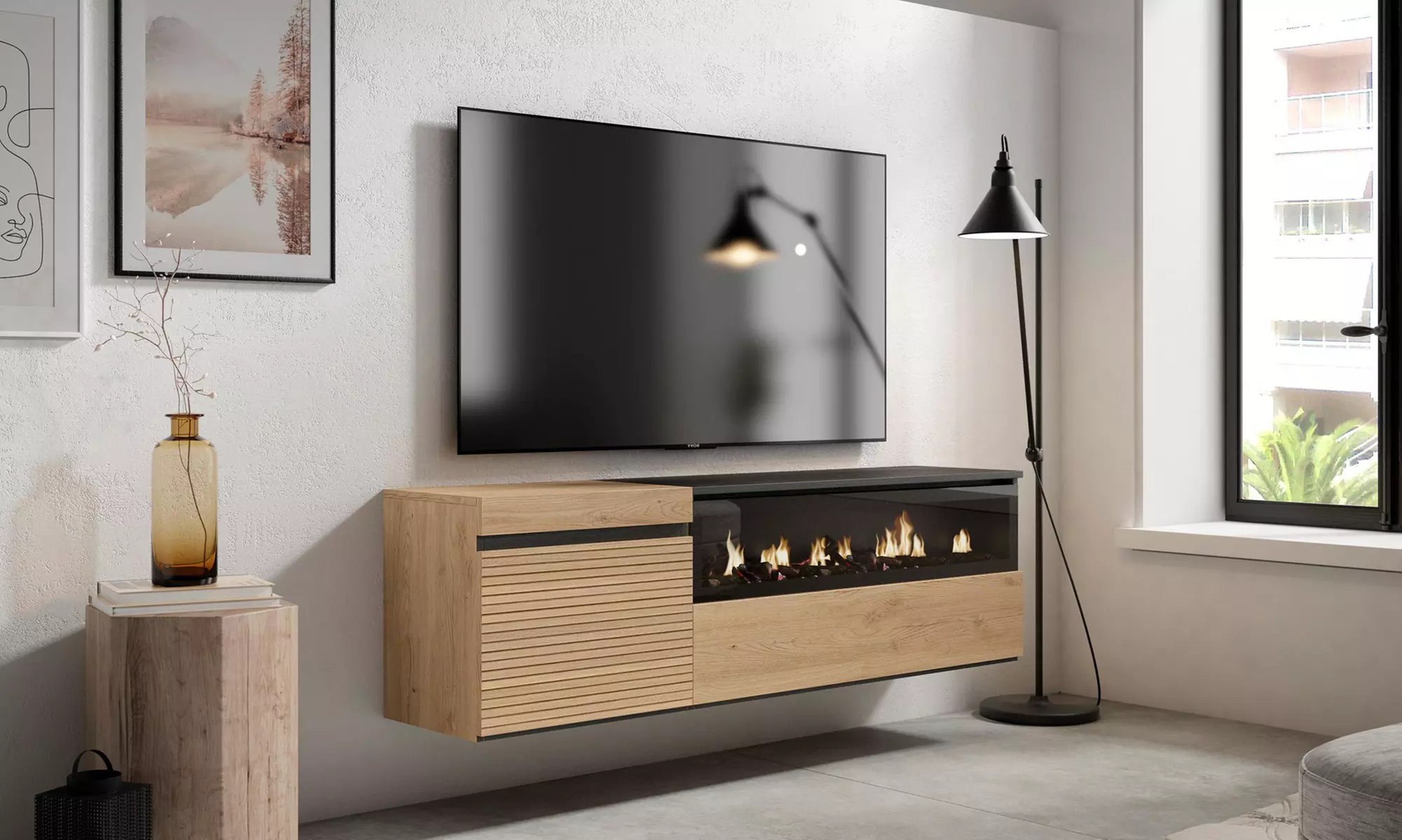 Meuble TV avec ou sans cheminée électrique LED