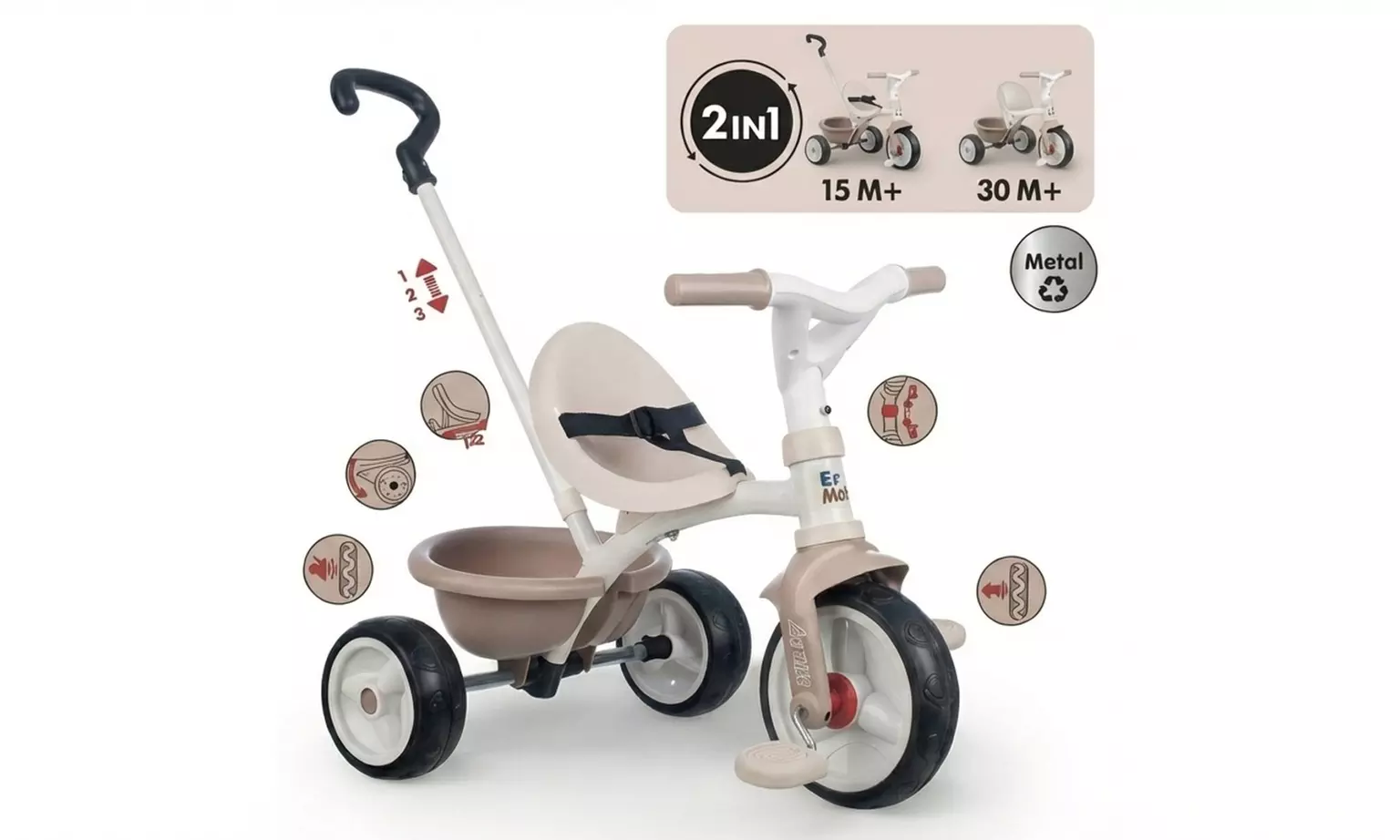 Smoby 2-in-1 Kids Tricycle with Parent Handle