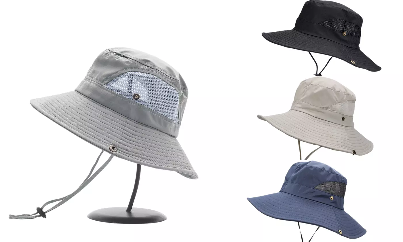 Windproof UV Protection Wide Birm Bucket Sun Hat for Fishing Hiking Garden Beach
