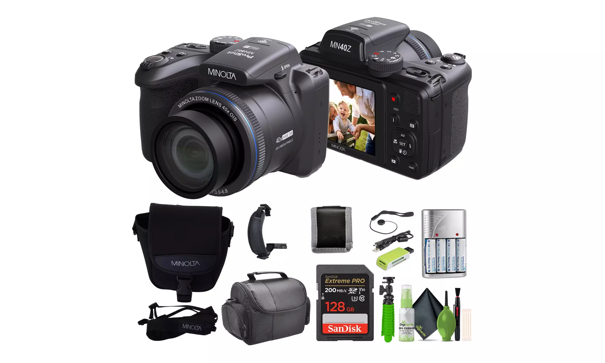 Minolta ProShot 20 MP Bridge Digital Camera with 40x Optical Zoom Lens Bundle