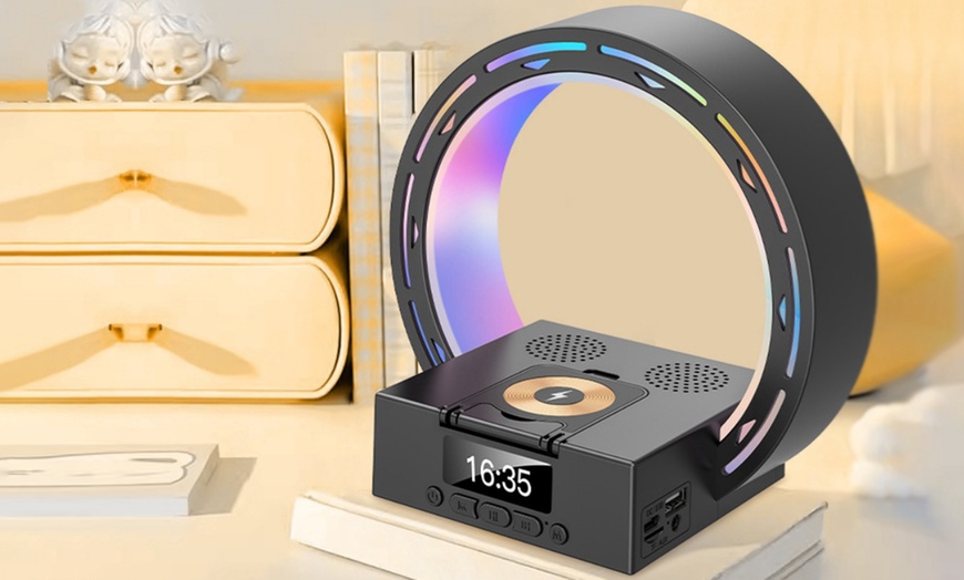 Image 3: 4 In 1 Wireless Charging Bluetooth Speaker - Digital Clock, Phone Holder and Bedside Lamp