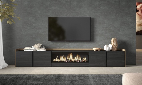 groupon TV-meubel Elektrische haard XXL Zwevend Wit, Beige