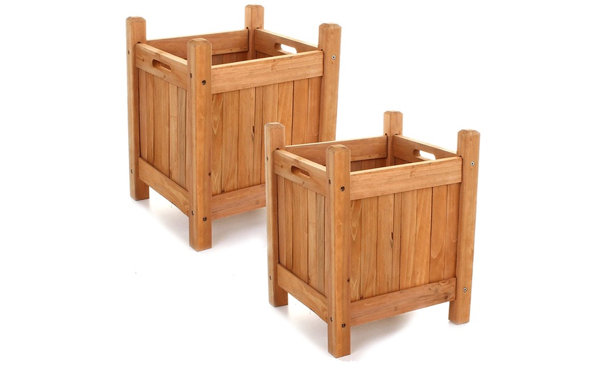 Image 7: One or Two Wooden Garden Planter Flower Pots