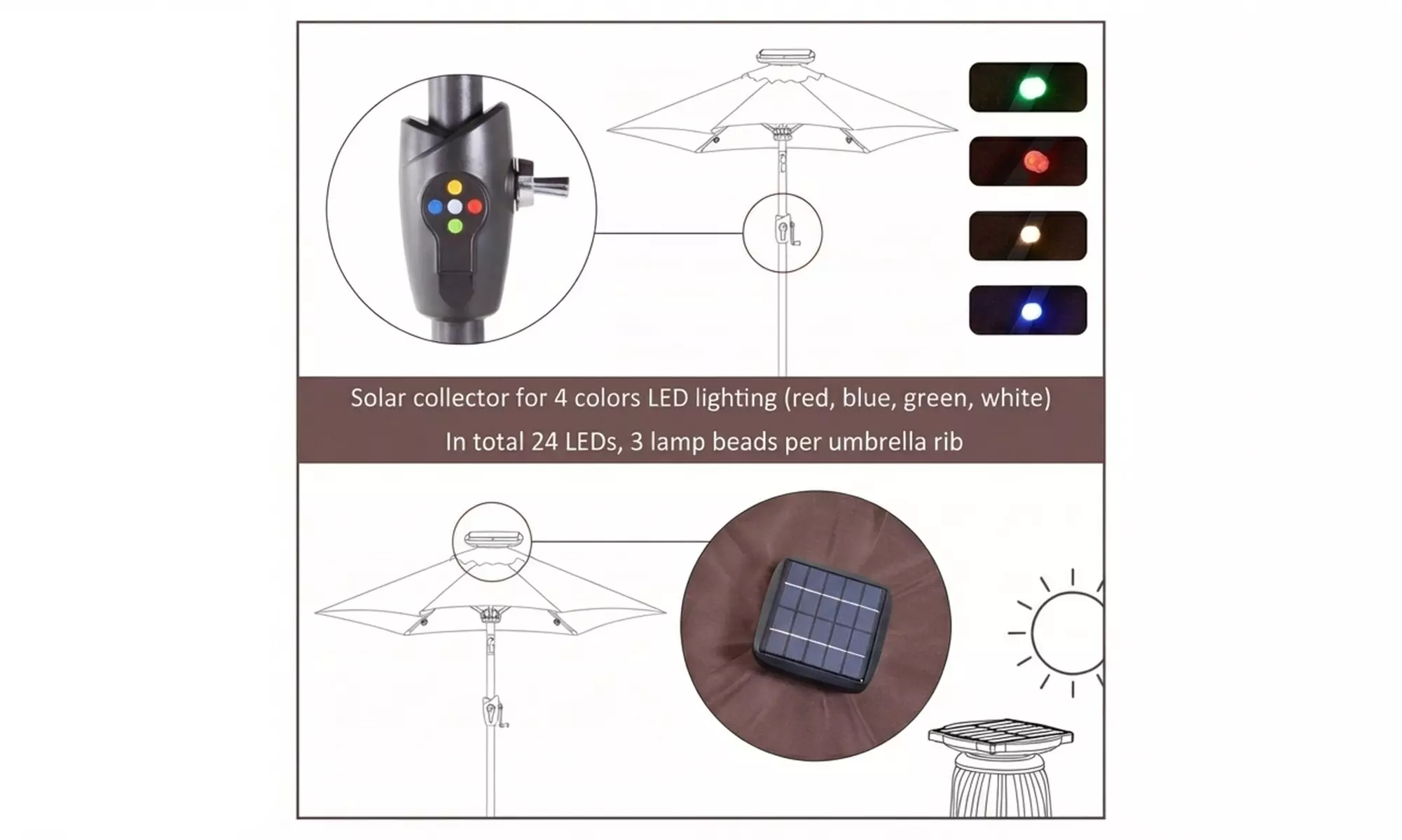 Outsunny Solar LED Tilt Parasol Umbrella