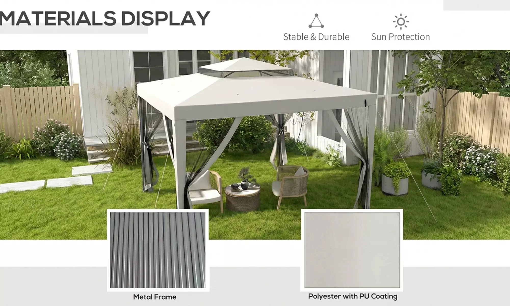 Outsunny 3 x 3m Party Gazebo with Mesh Sidewalls and Vented Roof