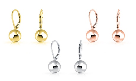 1 or 3 Pairs Italian Sterling Silver 8mm Leverback Ball Earrings Sterling Silver Rose Gold Plated