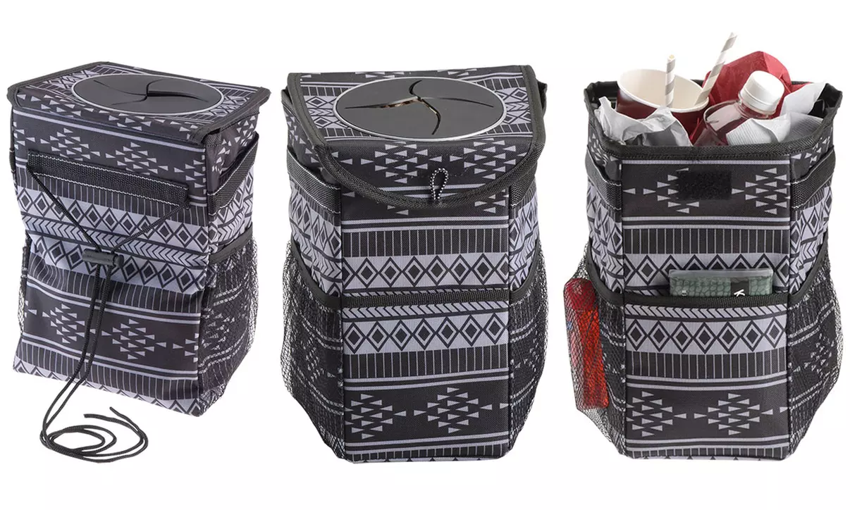 High Road StashAway Patterned Console Car Trash Bin with Lid - Second Medium
