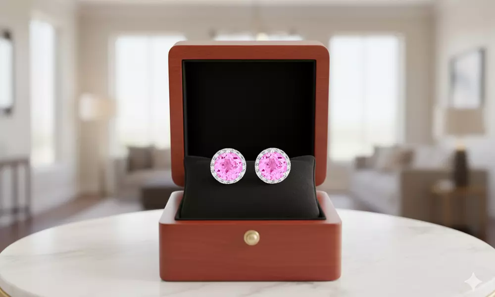 10k White Gold Plated 3 Ct Round Created Tourmaline Halo Stud Earrings
