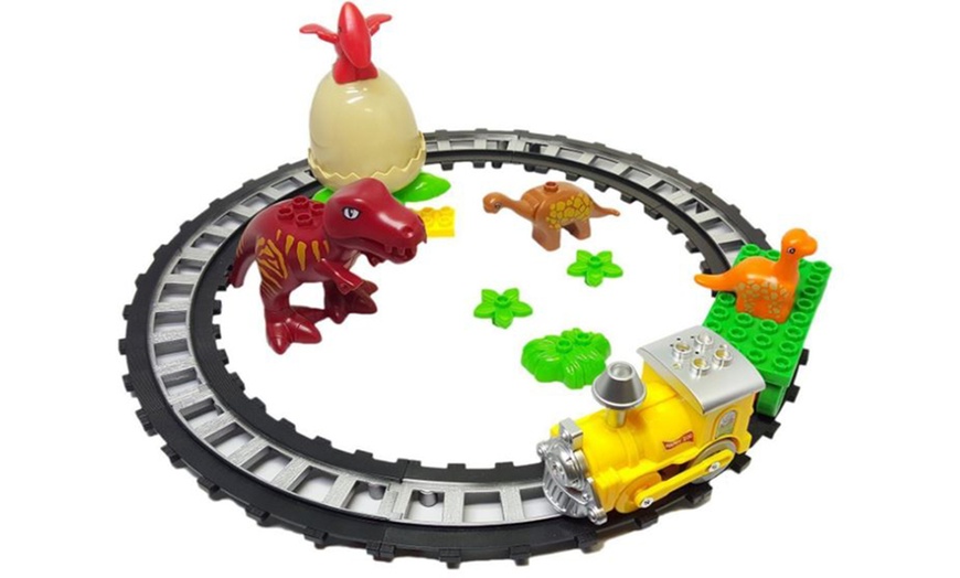 Image 1: Dinosaur World Brick Train Set