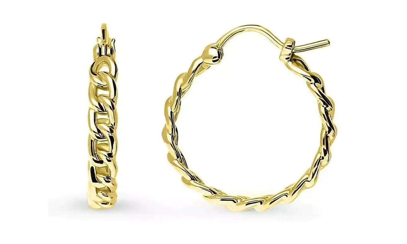 Italian 925 Sterling Silver 18MM Curb Hoop Earrings Stamped 925