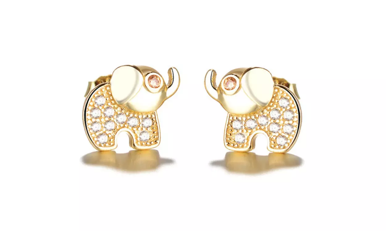 Sterling Silver Elephant Stud Earring with Citrine and White Topaz