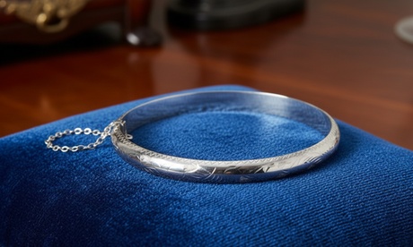 Italian Solid Sterling Silver Engraved Hinge Bangle None Silver Sterling Silver