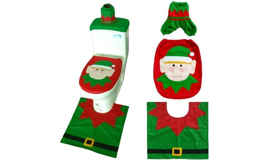 Image 14: 4 Pcs Christmas Toilet Bathroom Decoration Set in 4 Styles 