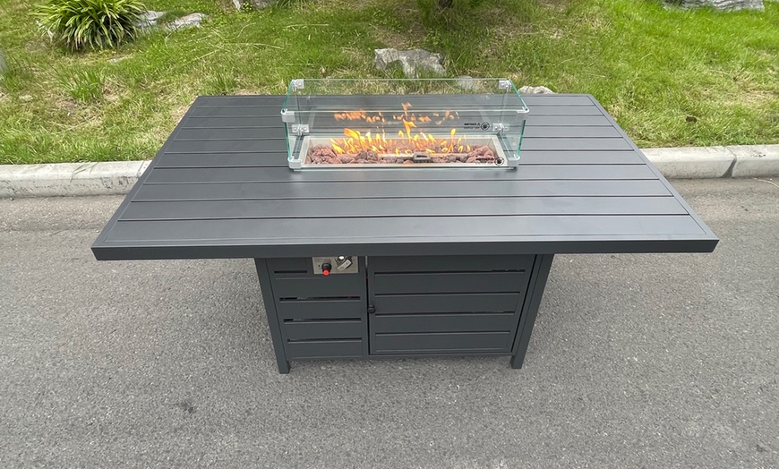 Image 8: Aluminium Patio Furniture Corner Sofa Set Gas Fire Pit Dining Table