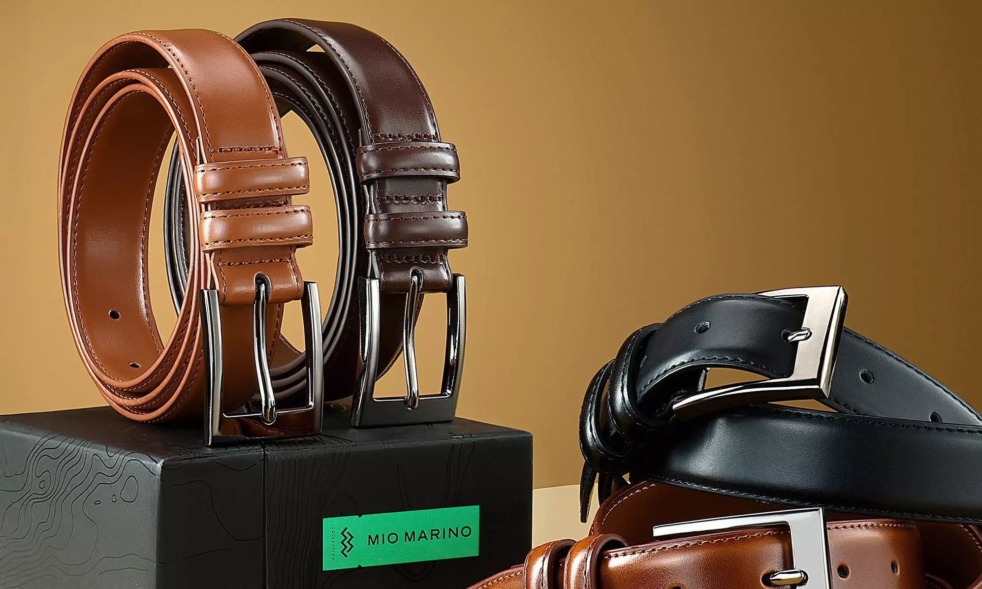 Mio Marino Men's Two-Pack Prong Buckle Classy Genuine Leather Dress Belt