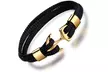 1x oder 2x Herren-Leder-Armband in Schwarz mit Edelstahl-Anker in Silber oder Gold - Second Medium