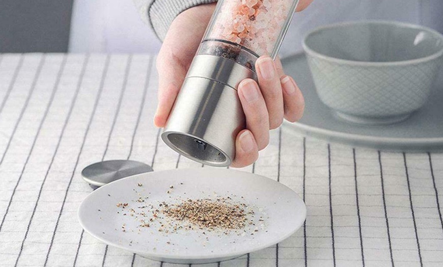 Image 2: Two-in-One Stainless Steel Adjustable Salt and Pepper Grinder