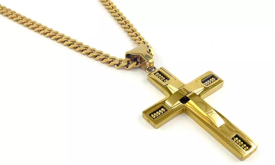 Men's Cross Necklace in Stainless Steel + 24" Inch Curb Chain
