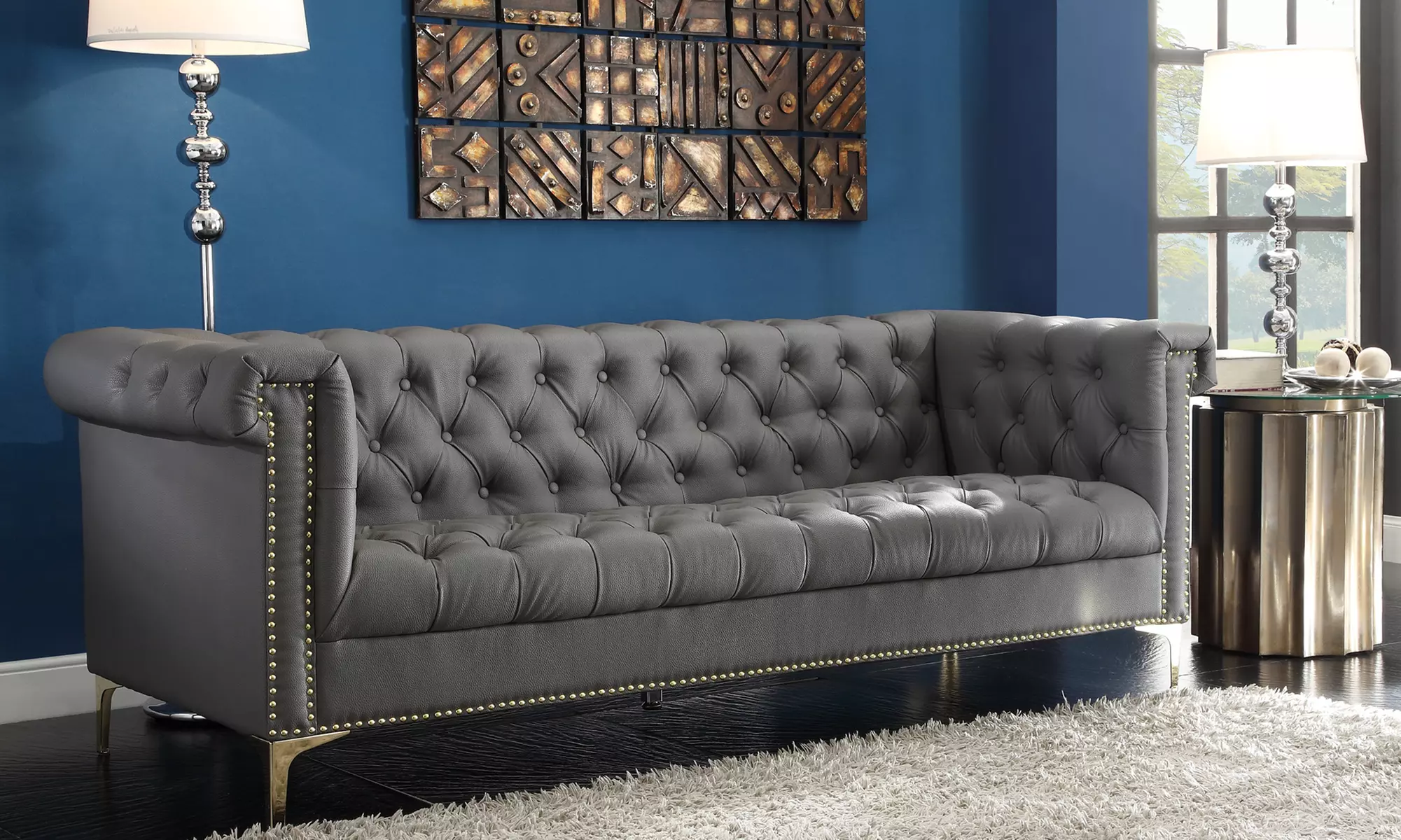 Modern Contemporary Button Tufted Y-leg Sofa - Primary Image