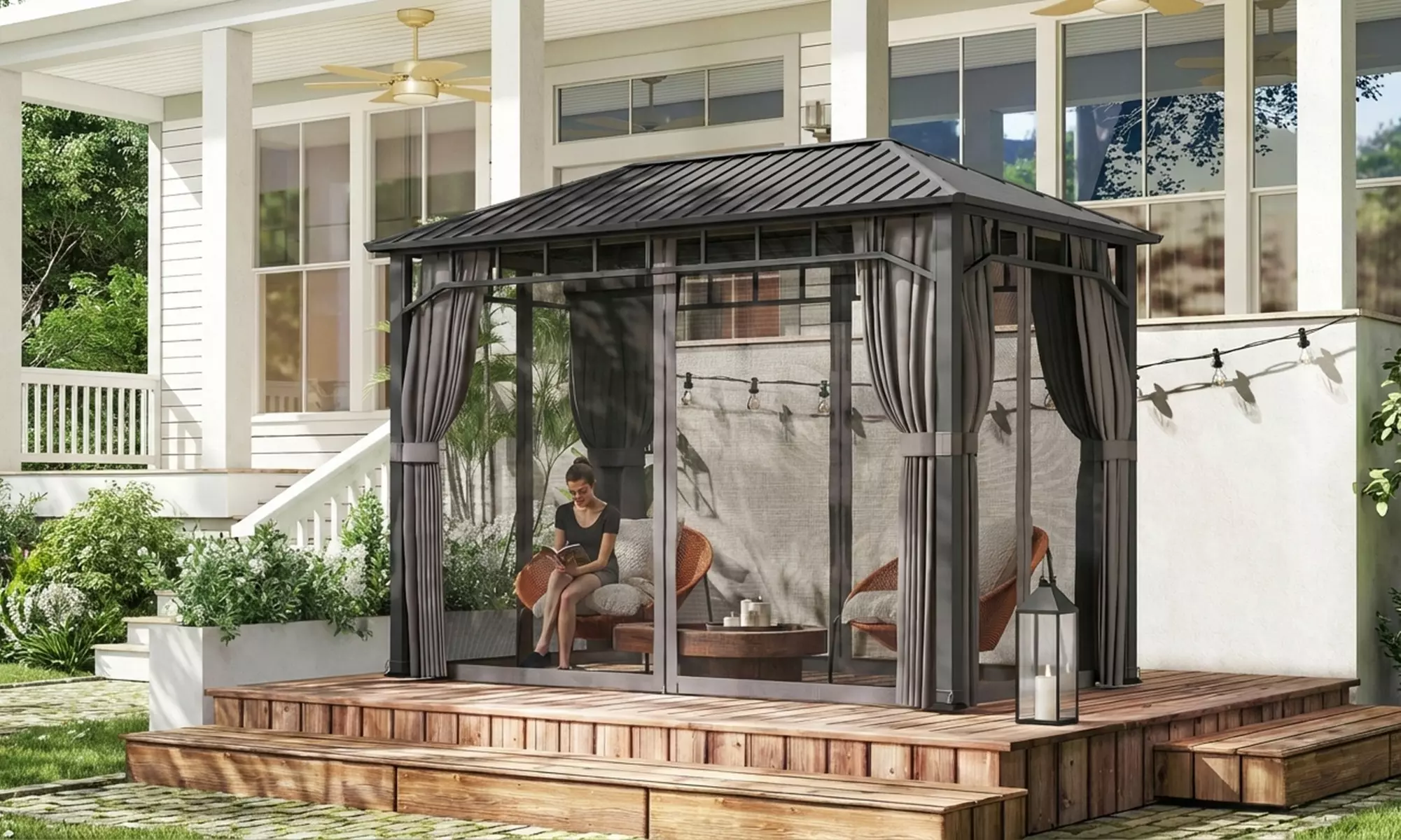 Outsunny Dark Grey Metal Garden Gazebo with Galvanised Roof