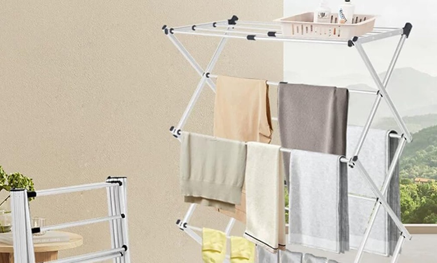 Image 11: Three-Tier Extendable Clothes Airer