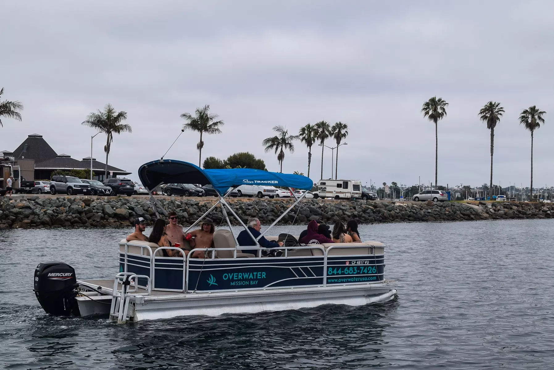 Deluxe Party Pontoon Boat Rentals with OverWater on Mission Bay
