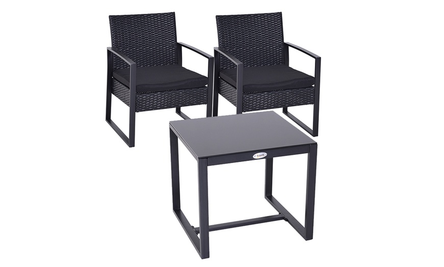 Image 4: Outsunny Square PE-Wicker Bistro Set in black, grey or brown