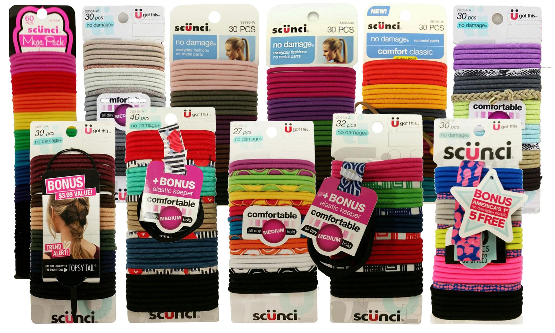 Scunci No Damage Comfortable Elastic Ponytail Hair Ties (120, 128 or 135 Pack)